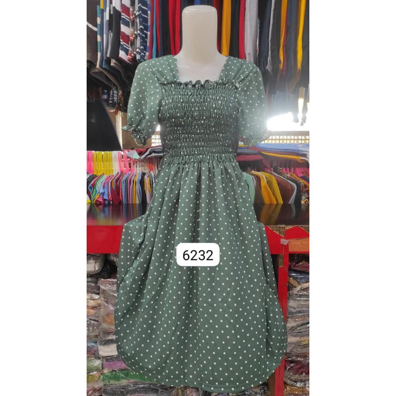 DASTER KERUT PENDEK/DASTER KERUT DADA BALI / ALL SIZE L WARNA RANDOM BAHAN RAYON MOTIF POLKADOT PUTI