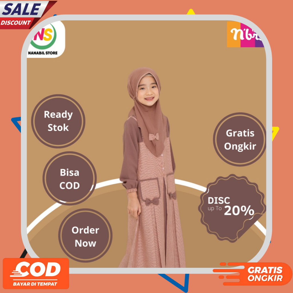 Baju Gamis Anak Perempuan Sarimbit Nibras Terbaru Alesha Terracotta Bahan Allion Rayon mix Caera Fas