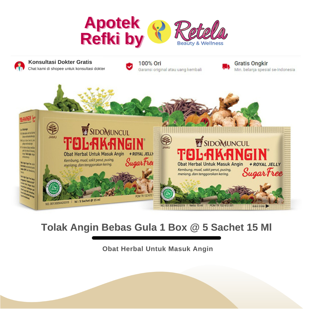 

Tolak Angin Bebas Gula 1 Box @ 5 Sachet 15 Ml / Obat Herbal Untuk Masuk Angin