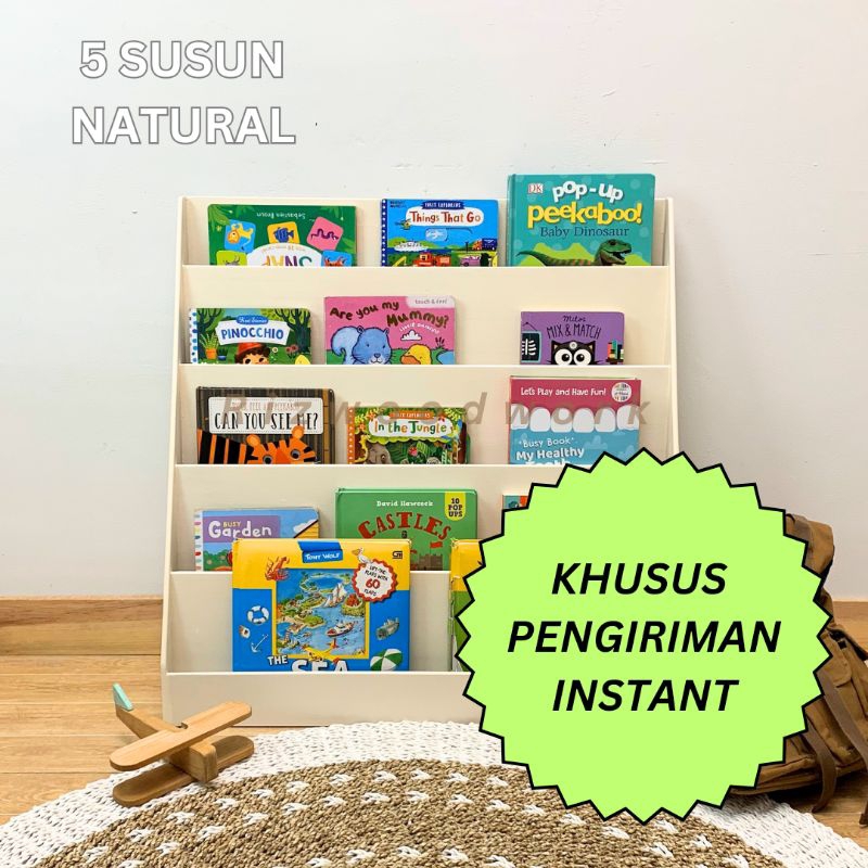 Cilic - Sun rak buku anak kayu olahan 5 susun- instant-- Bookshelf