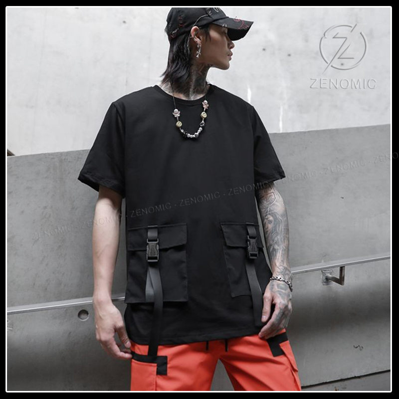 big promo kaos pria pocket keren distro zenomic hypebeast korea style dance hip hop black & white