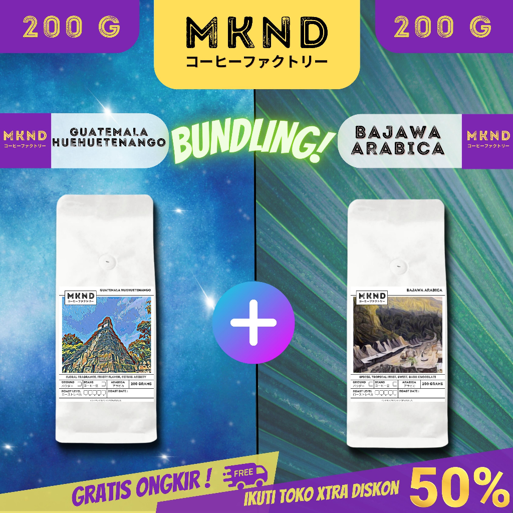 

MKND® BUNDLING HEMAT 2X200 KOPI ARABIKA FLORES BAJAWA GRADE 1 SINGLE ORIGIN + KOPI ARABIKA GUATEMALA HUEHUETENANGO IMPORTED BEANS PROMO DISCON | BIJI BUBUK | SINGLE ORIGIN | PREMIUM COFFE | ROASTED BEANS | MANUAL BREW | COFFE ROASTERY