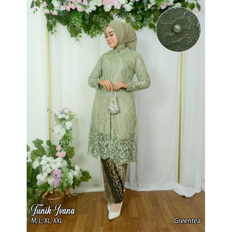 SET KEBAYA TUNIK BUSUIH SAGE MODERN JUMBO LD 130 TERBARU  BAJU KEBAYA TILE SETELAN KEBAYA TUNIK KOND