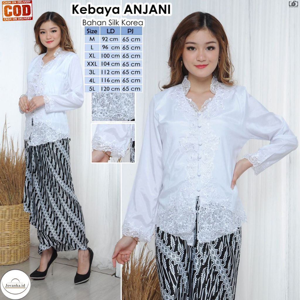 Atasan Kebaya Wanita Dewasa Modern Lengan Panjang Warna Putih Cerah Bordir Mewah Terbaru