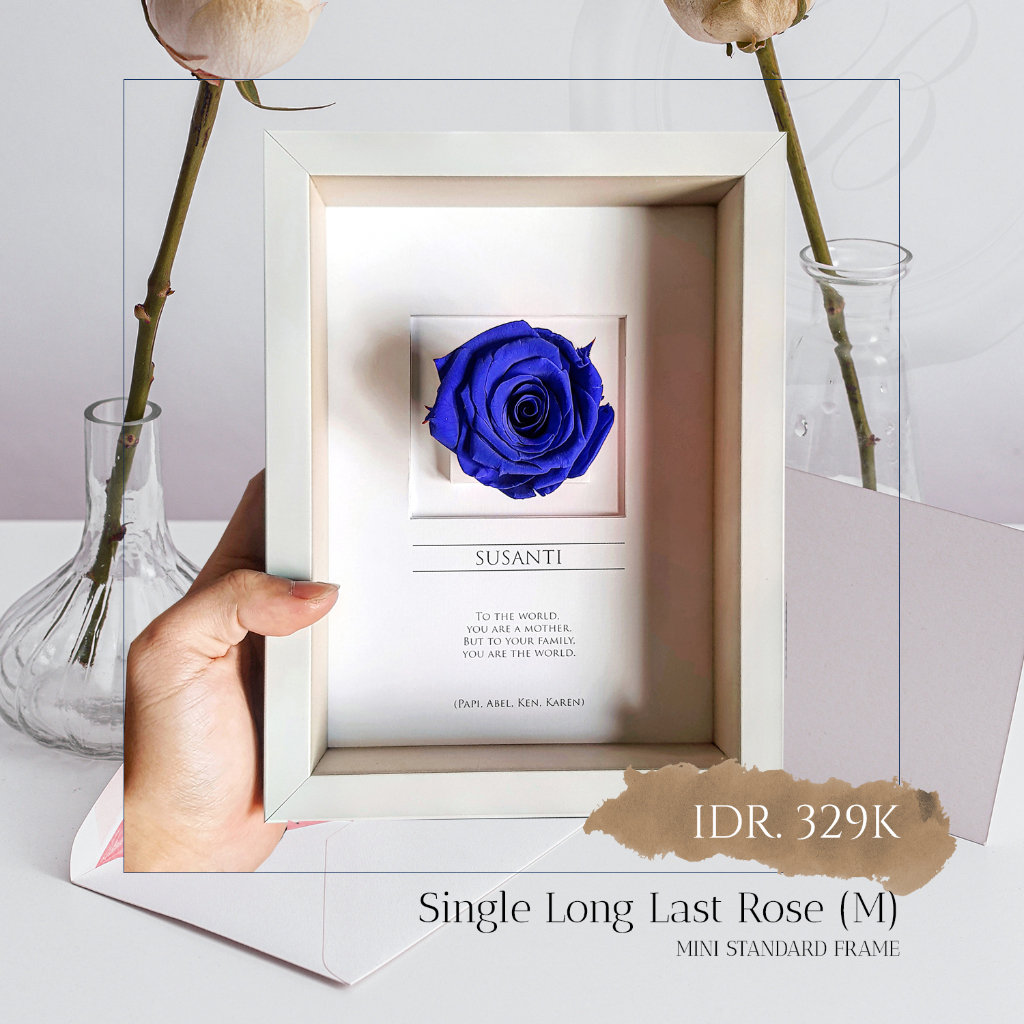 MINI STANDARD FRAME Single Preserved Rose (size M) | Bunga Mawar Asli Kering Preserved Awet