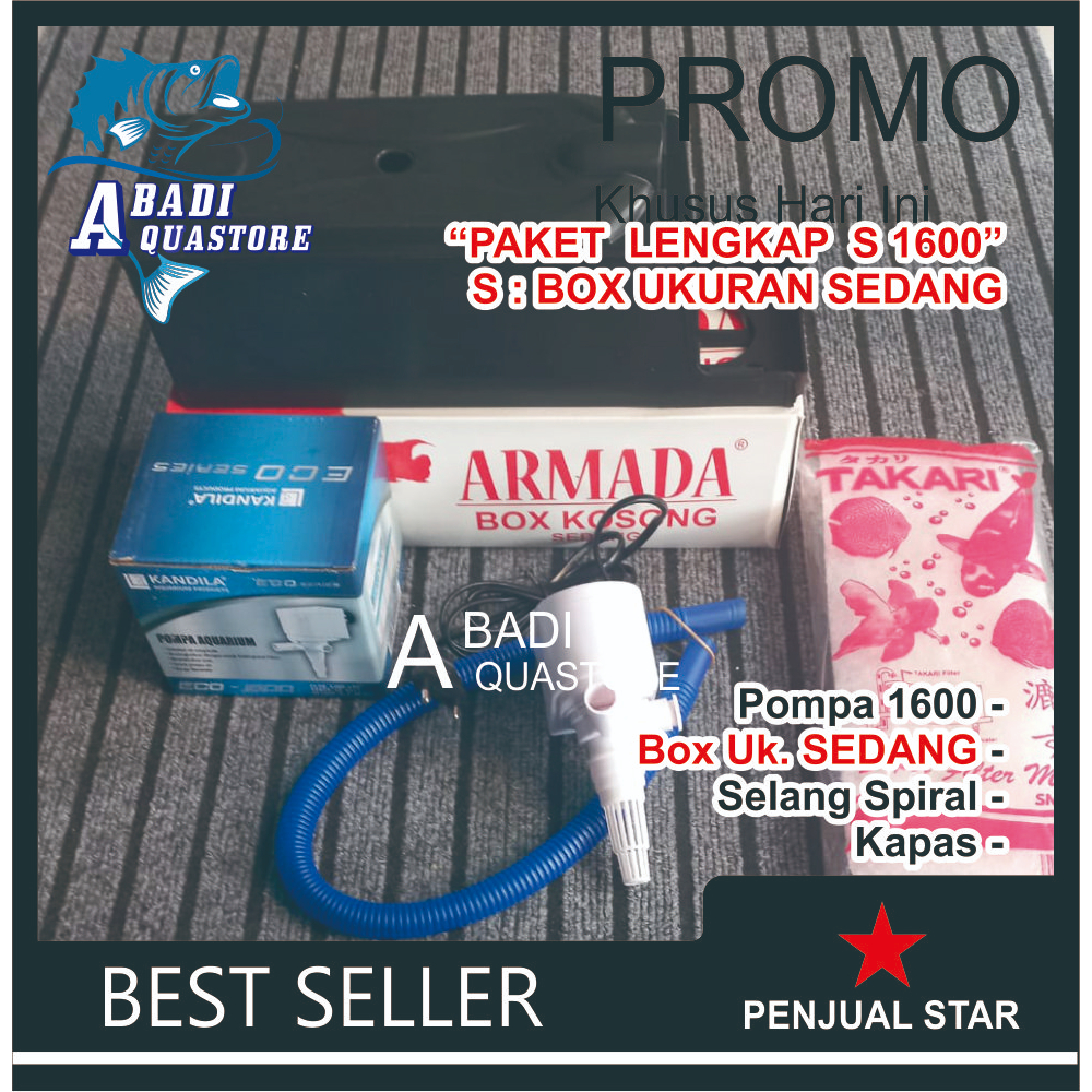 PAKET LENGKAP (S) SEDANG 1600 Top Filter Aquarium SEDANG & Pompa Aquarium 1600 - HEMAT ENERGY (FREE 