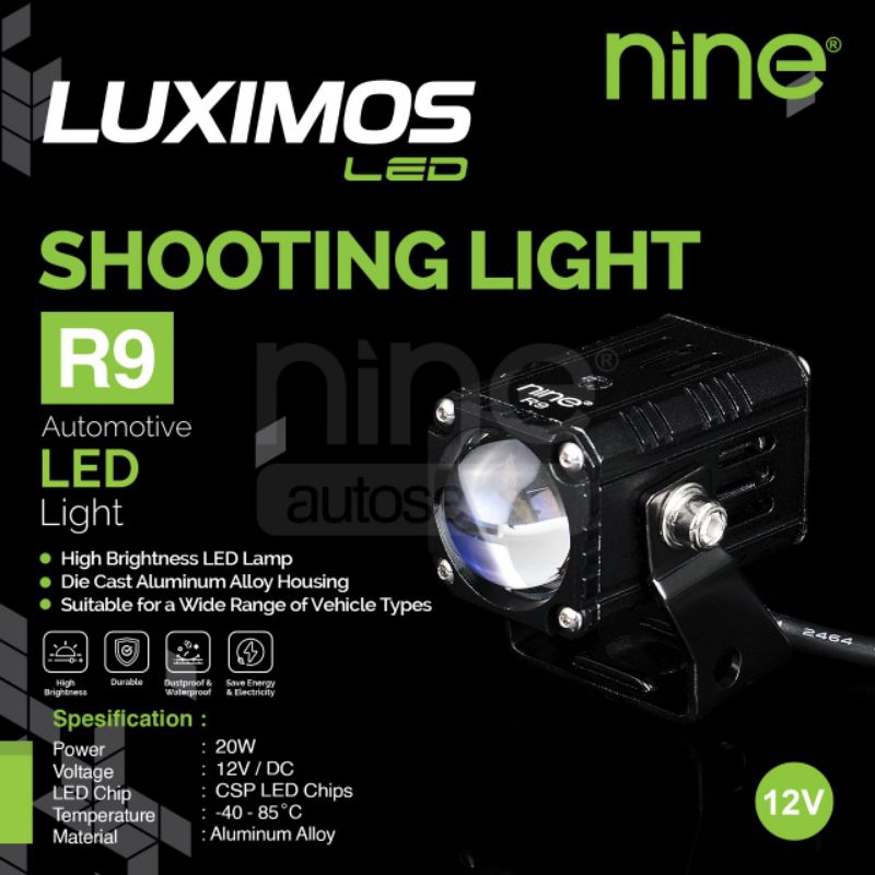 SHOOTING LIGHT R9 ORI NINE LUXIMOS KOTAK 2WARNA ADA MODE KEDIP DAN AD PAKET RELAY SET