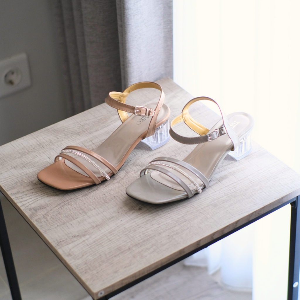Sandal Wanita Hak Kaca 5cm/Sendal Heels Hak Tahu Wanita Terbaru Monument S-03