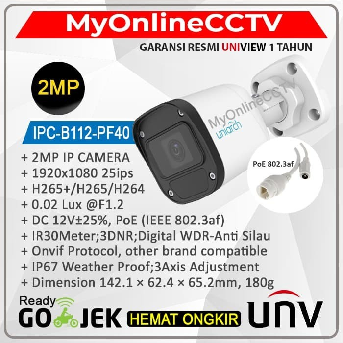 IPC-B112-PF40 Uniarch UNV Uniview Resmi IP Camera CCTV Outdoor 2MP POE