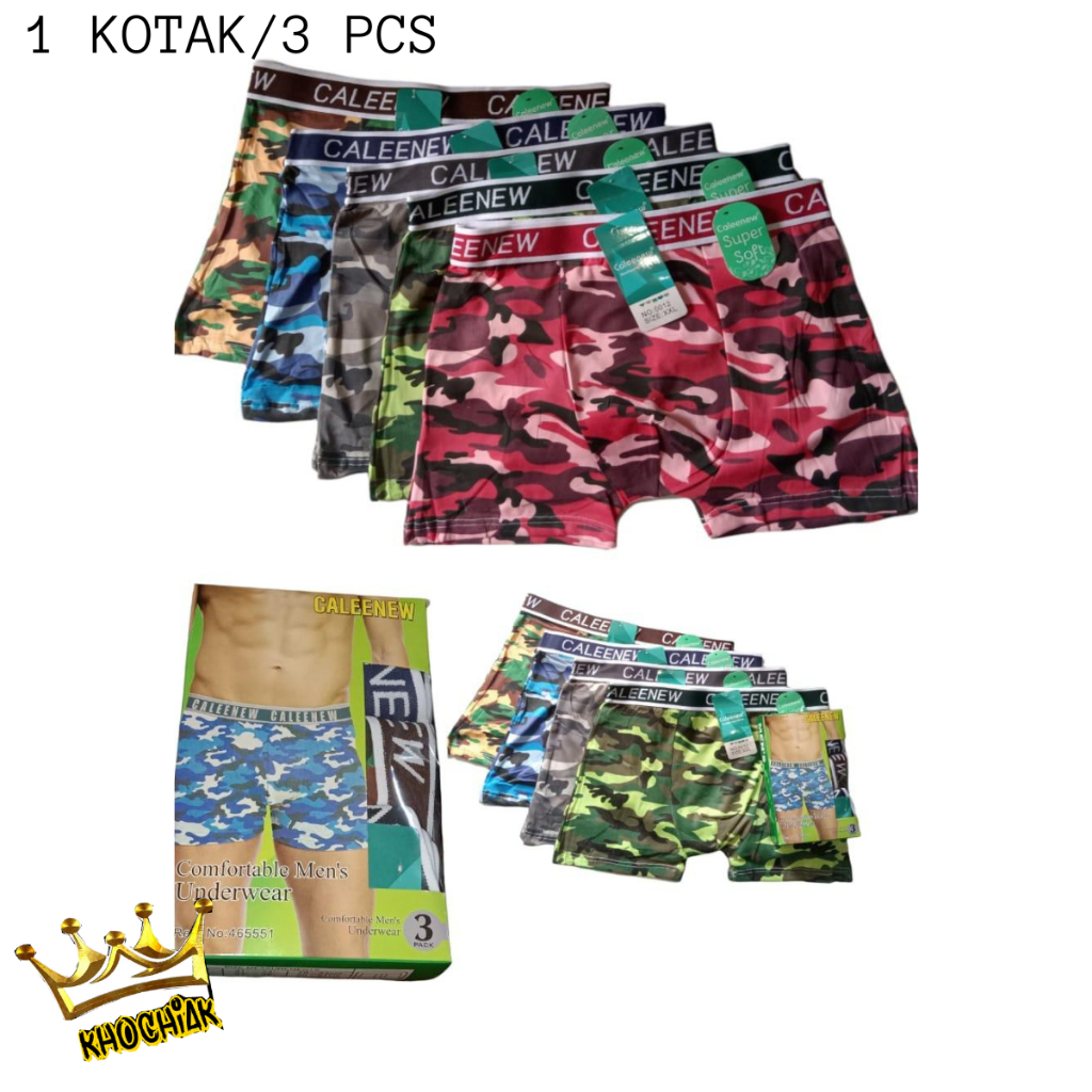3 Pcs Celana Dalam Boxer Pria Motif Loreng Dewasa  CD Tidur Elastis Pria Ukuran Allsize