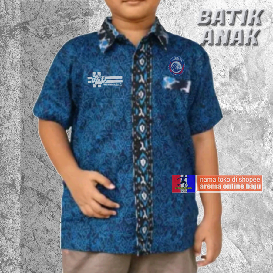 BAJU KEMEJA BATIK AREMA ANAK TEKSTUR BIRU aremafashion online baju
