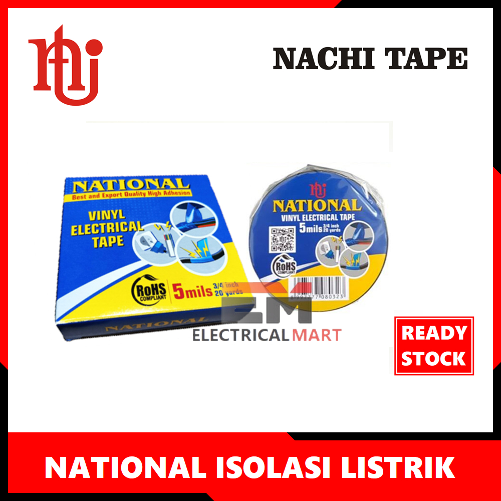 (GROSIR) Isolasi Listrik National Hitam Electrical Tape Black Solasi Selotip Original Grosir