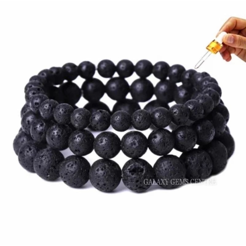 Gelang Batu Natural Black Lava Meteor Original