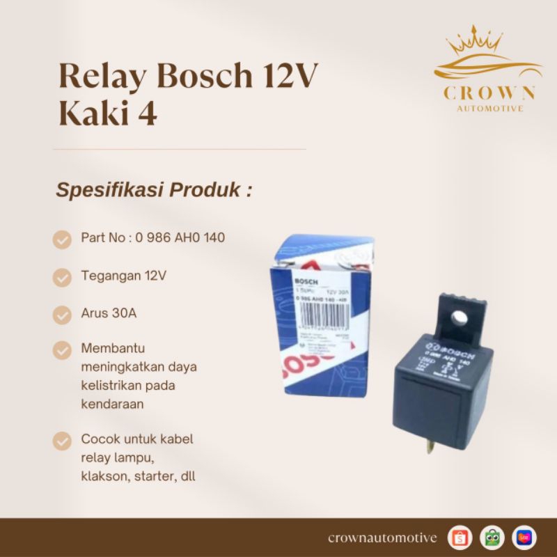 Relay Bosch 12V Kaki 4 / Relay Bosch 12V 4 Kaki Original