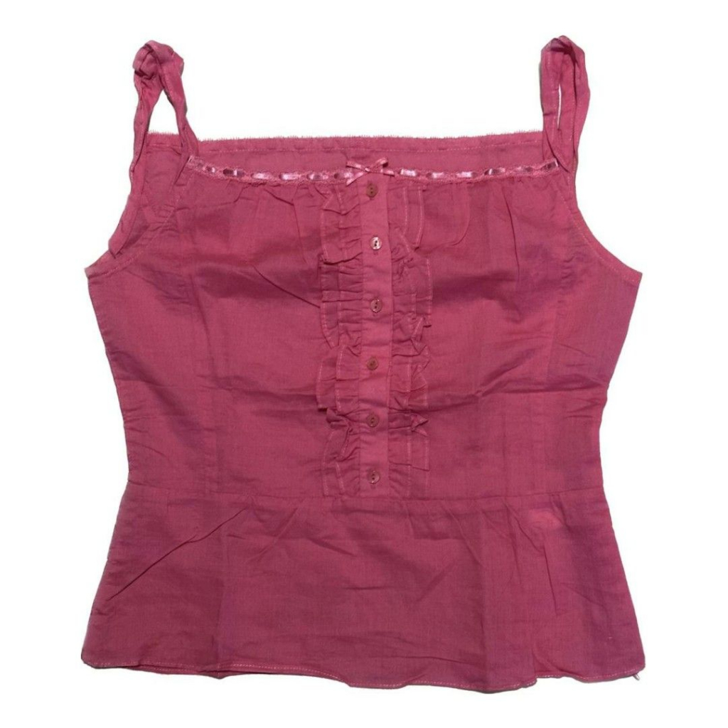 Pink Coquette Button Up Ruffle Camisole Ribbon | pita laces renda milkmaid cute kawai babydoll Japan