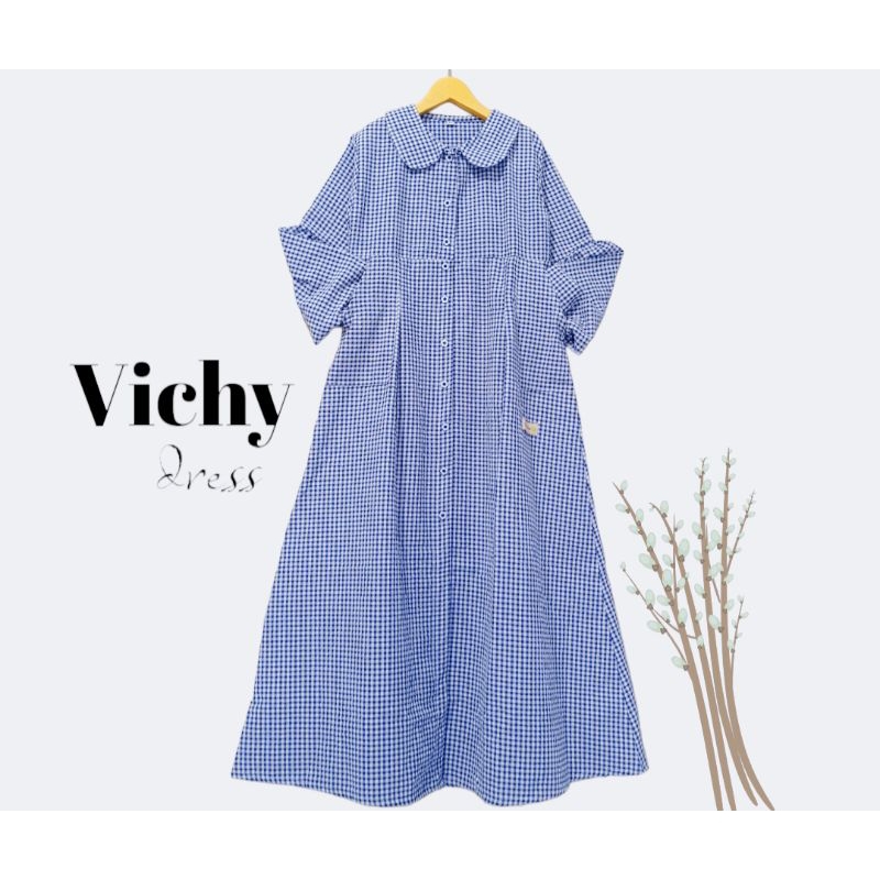 Gamis Anak Harian Vichy Dress Katun Murni Motif Kotak M - XL