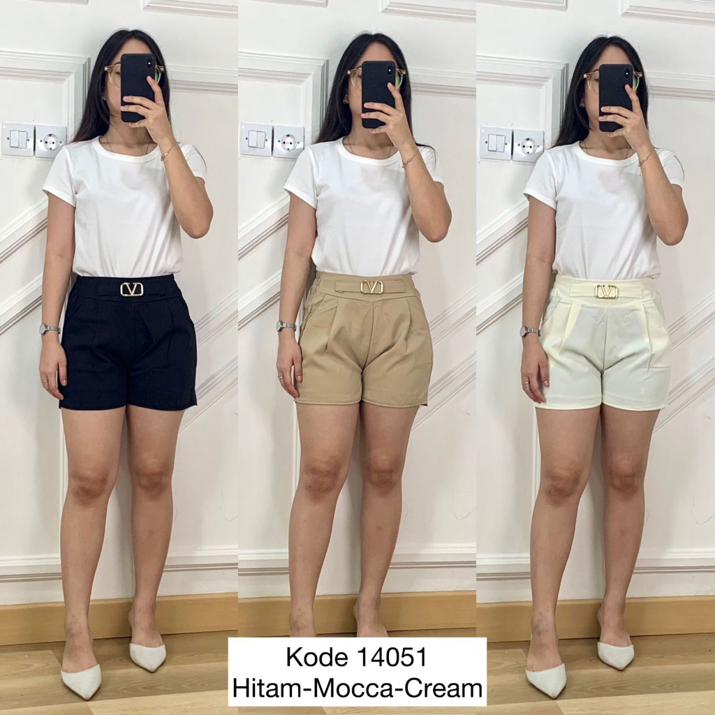 14051 CELANA PENDEK V YUJINGXIN BASIC WANITA ACC DEPAN V4L3NT1N0 FULL KARET BELAKANG HOTPANTS WANITA