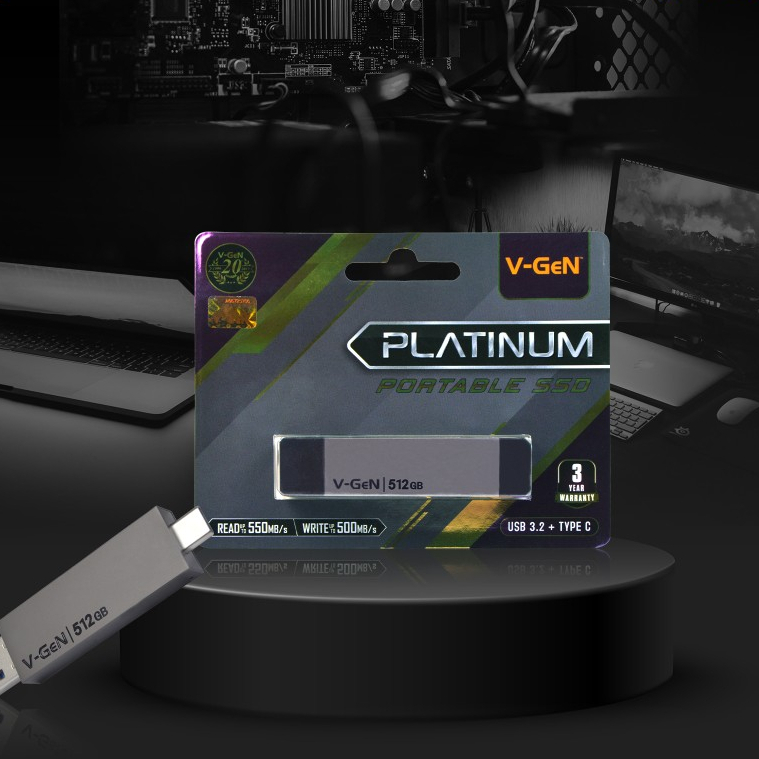 SSD V-GeN Portable 512GB USB 3.2 Type-C Platinum Vgen Portable 512 GB