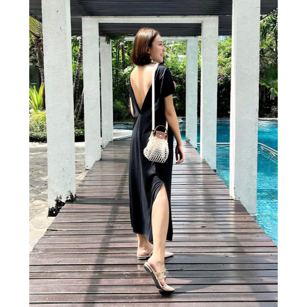 Savana Beachwear - MOONDROP Dress backless midi dress wanita hitam polos casual korea style pantai b