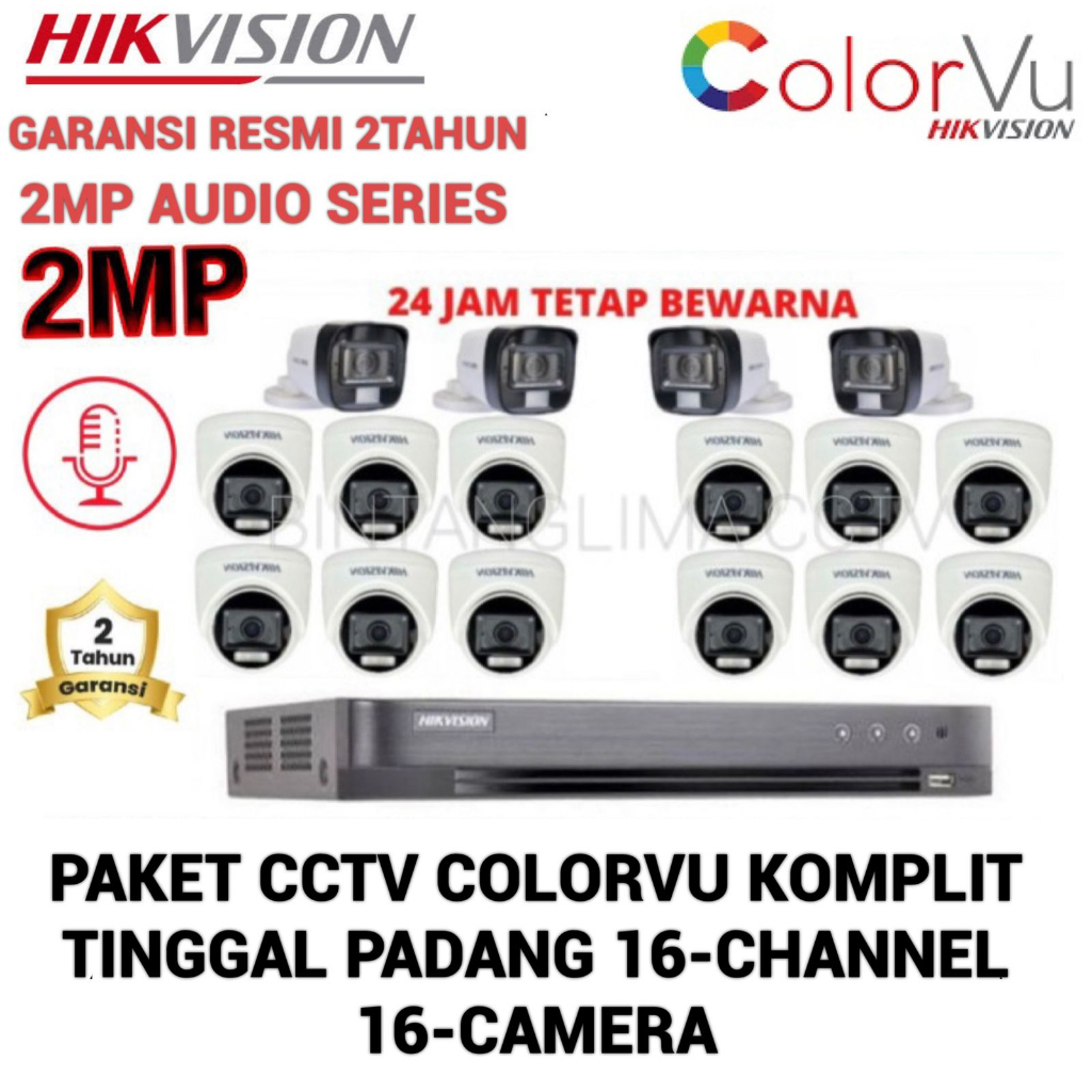 PAKET CCTV HIKVISION 2MP COLORVU COLORFUL 16 KAMERA CAMERA AUDIO