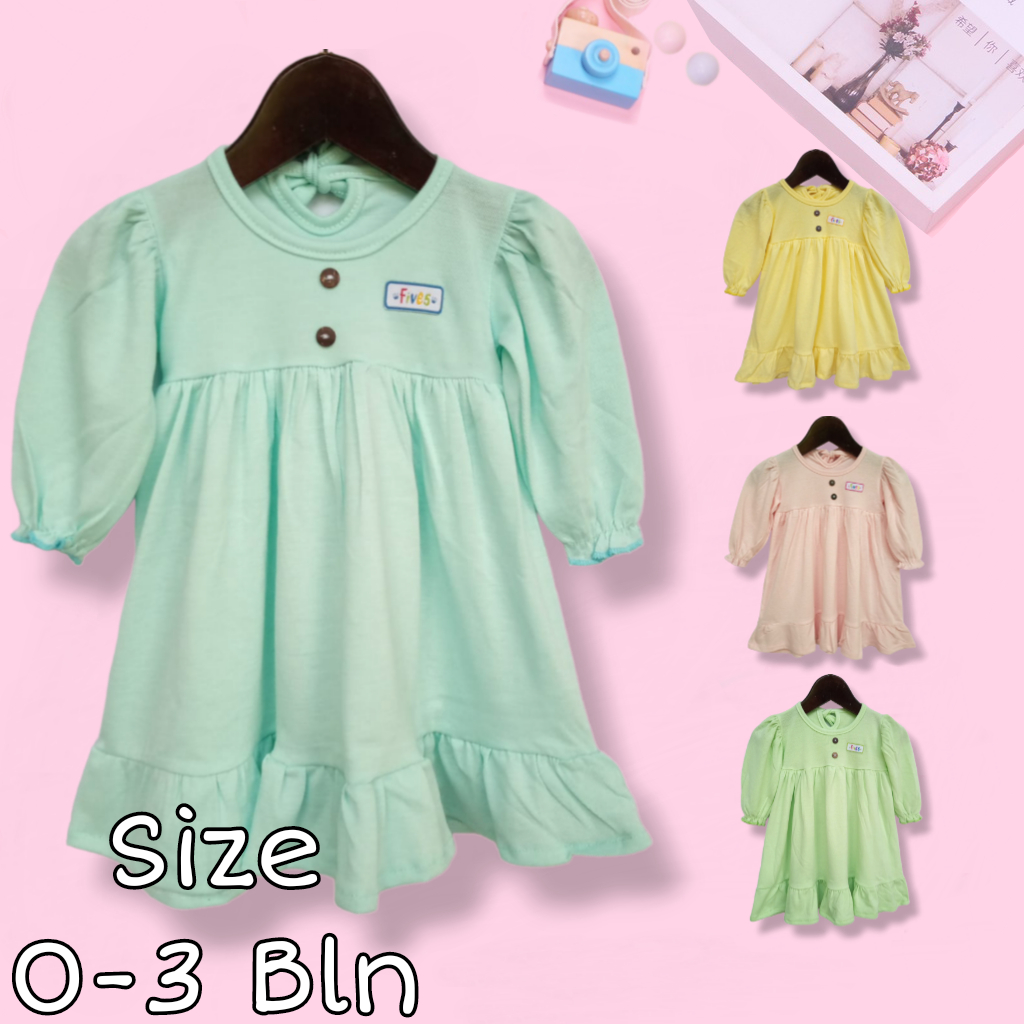 23414 - DRESS BAYI POLOS CEWEK DRES ANAK BABY NEW BORN LUCU PAKAIAN KIDS BAJU PEREMPUAN 0 SAMPAI 3 B