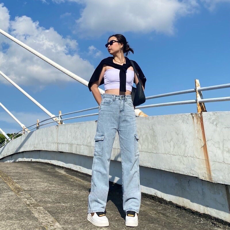 CELANA CARGO JEANS WANITA PREMIUM/CELANA CARGO JEANS