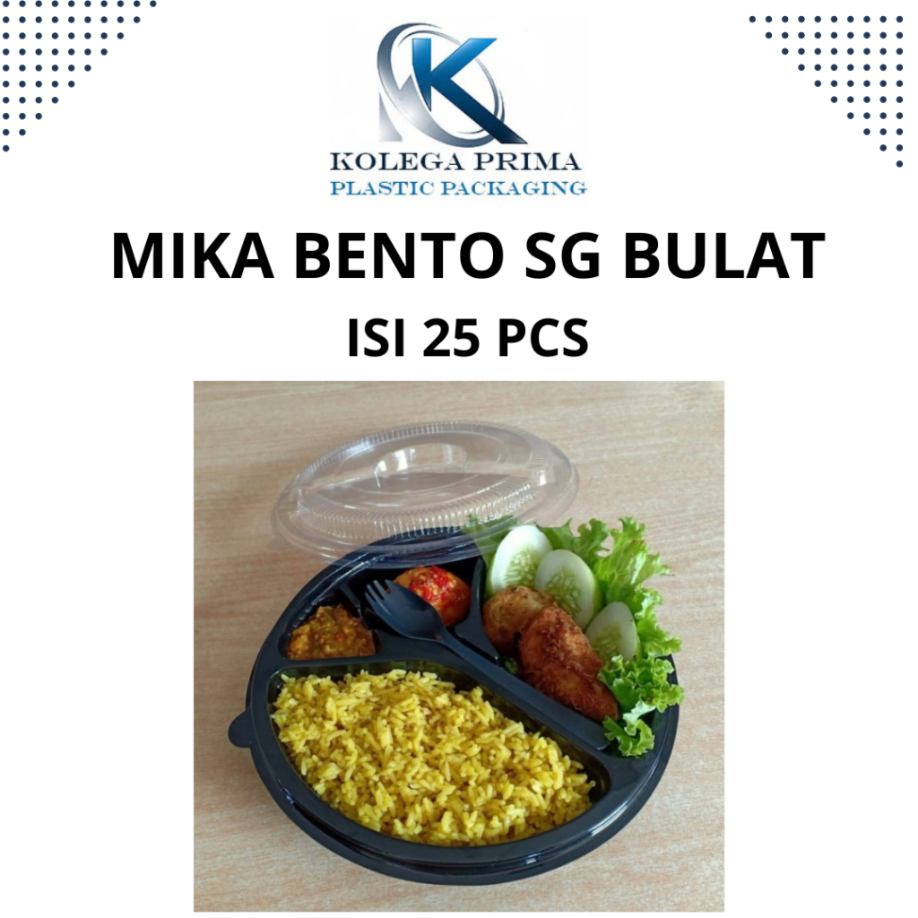 MIKA BENTO BULAT SEKAT 4 + SENDOK/ TRAY BENTO HALF-FORK MURAH ISI 25PCS