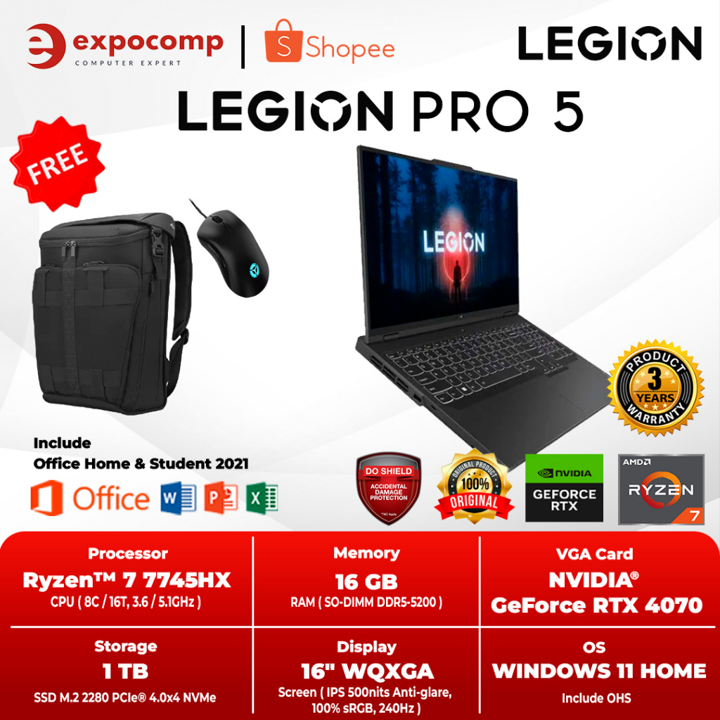 LENOVO LEGION PRO 5 16ARX8 7AID GREY RYZEN 7-7745HX RTX4070 8GB 16GB 1TB W11+OHS