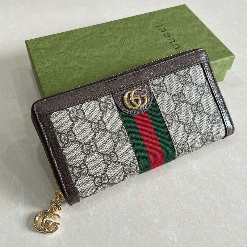 Gucci ophidia zip around wallet in beige/ebony