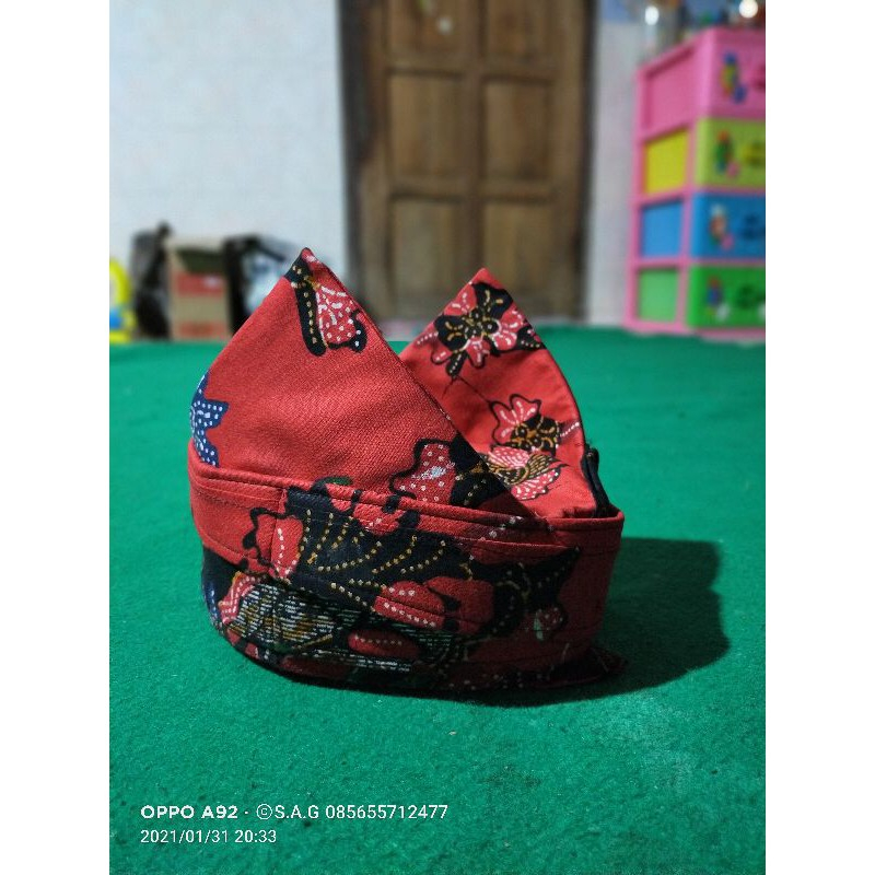 BISA COD Iket Blangkon Banyuwangi Warna Merah / Iket Sunda / Totopong / Iket Instan Tinggal Pakai / 