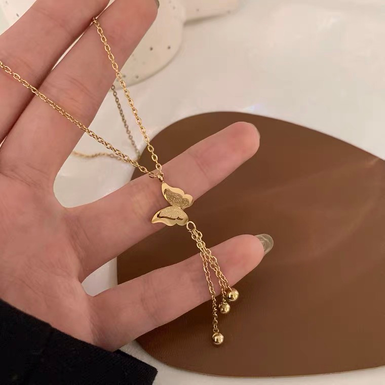 Terbaru Kalung Titanium Wanita Anti Karat Model Buterffly Dengan Juraian