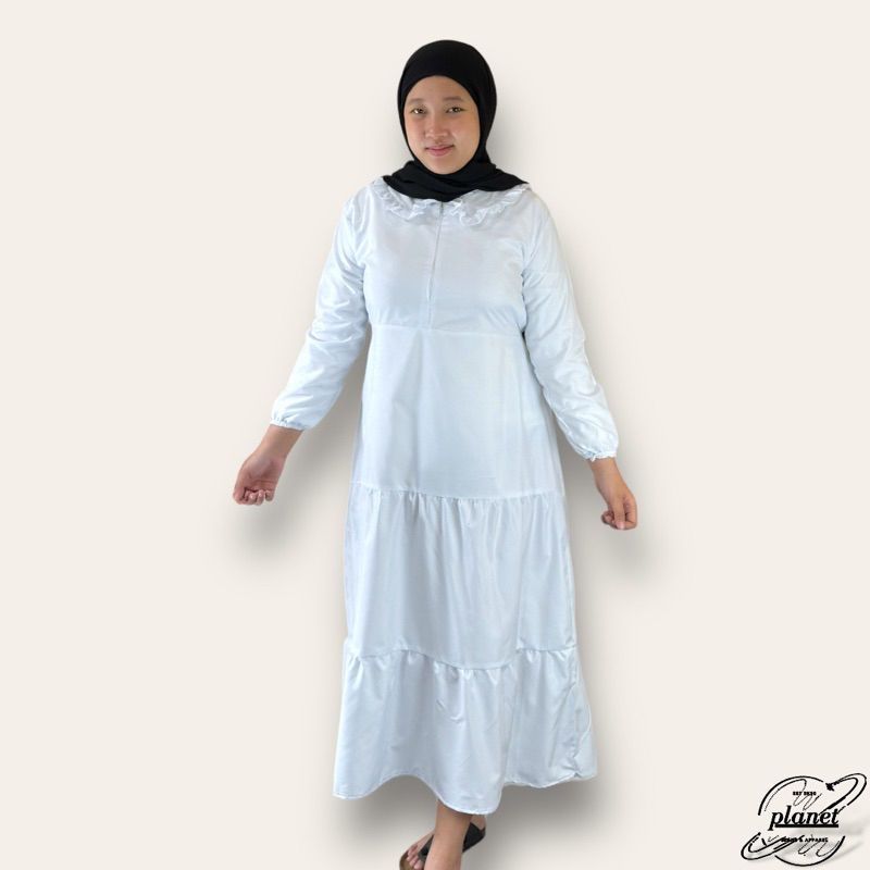 GAMIS MIDI WANITA MIDI DRESS POLOS WANITA HITAM PUTIH MUSLIM HIJAB MURAH GAMIS CANTIK RUFFLE