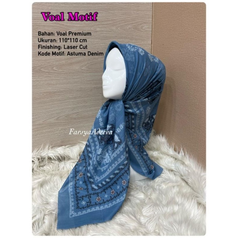 Hijab Segi Empat Voal Motif Nagita Warna Biru Kerudung Jilbab