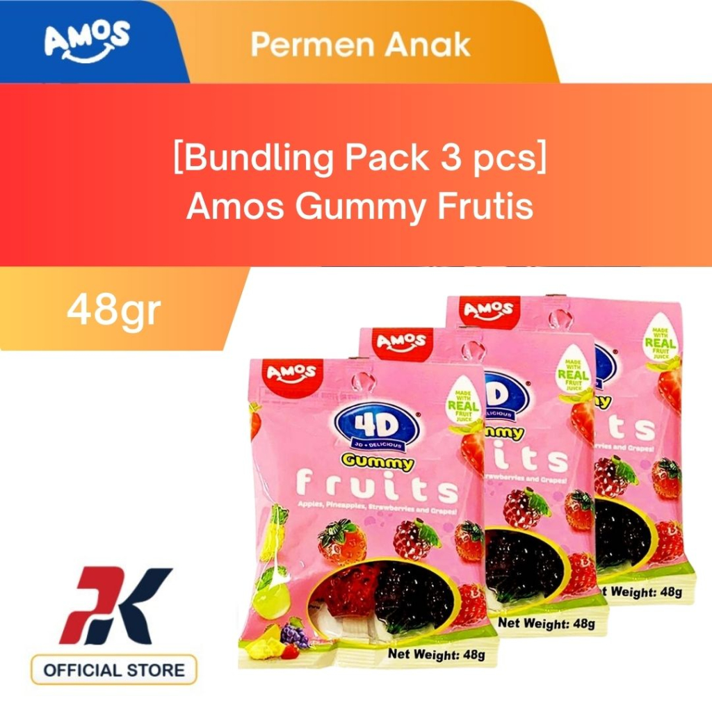 

[Bundled Pack 3 pcs ] Amos Gummy Fruits 38 gr