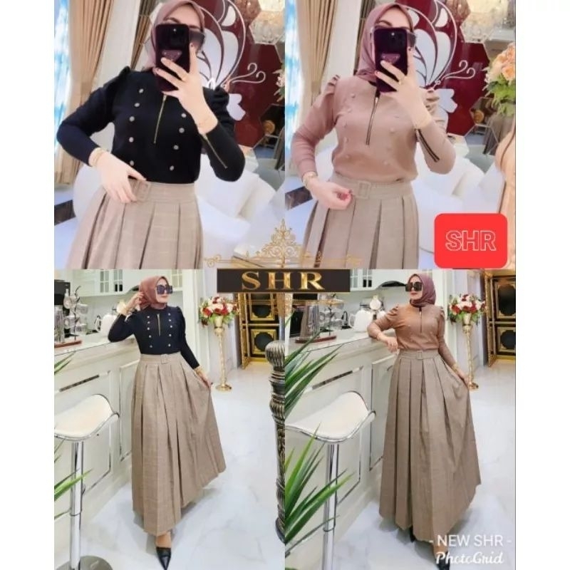 NEW SETELAN ROK ATASAN KAOS RAJUT SHR