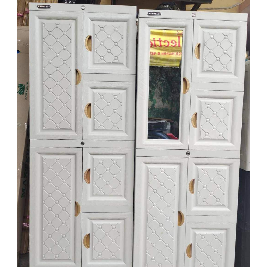 [INSTANT LANGSUNG KIRIM GOJEK GRAB]Lemari pakaian/lemari plastik NAPOLLY mcab kaca/lemari putih lema