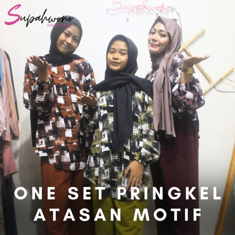 SETELAN CRINKLE ATASAN MOTIF ABSTRAK