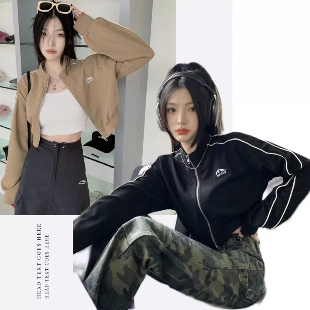 Norshler Vintage Jacket Crop Wanita Oversize - Sweater Jaket Croope Wanita Korean Style Kekinian Lucu