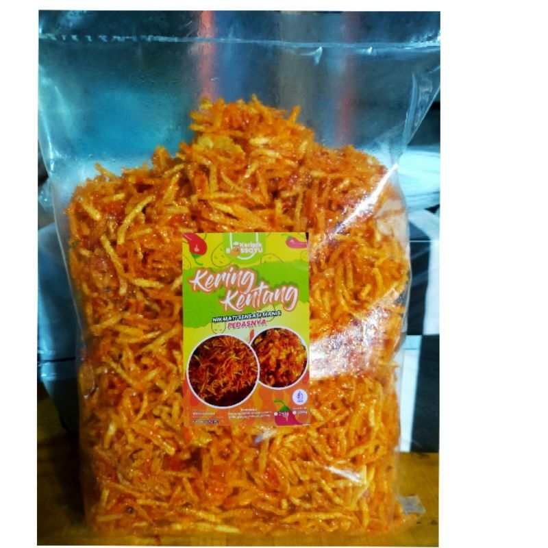 

Keripik Bossqyu - Kering Kentang Mustofa Pedas Manis kemasan 500 gram [stik]