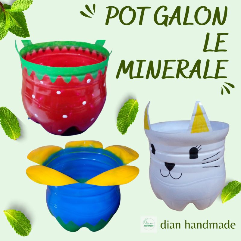 Pot Galon Bekas Unik Handmade | Kerajinan Tangan Daur Ulang Plastik  Galon Leminerale Le minerale Bi