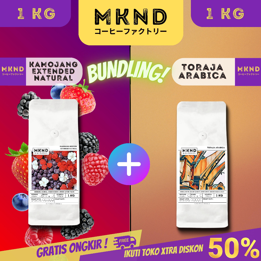 

MKND® BUNDLING HEMAT 2X1KG KOPI ARABIKA KAMOJANG EXTENDED NATURAL + TORAJA SAPAN GRADE 1 SINGLE PROMO DISCON | BIJI BUBUK | SINGLE ORIGIN | PREMIUM COFFE | ROASTED BEANS | MANUAL BREW | COFFE ROASTERY