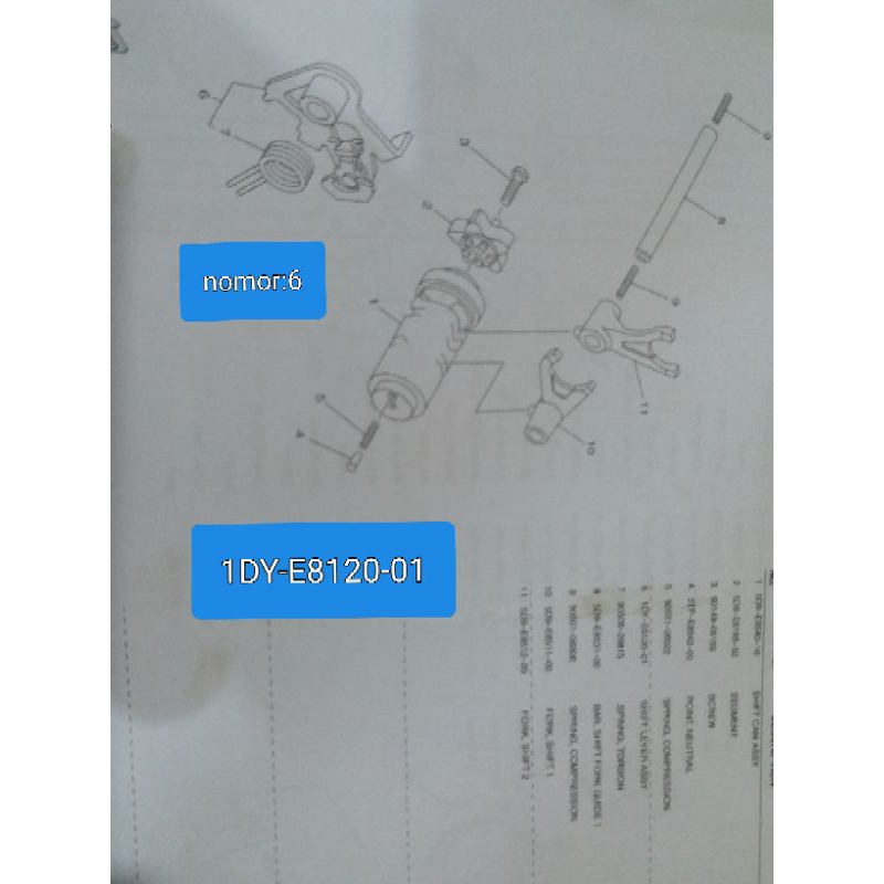 shift lever operan gigi bagian dalam 1DY-E8120-01 asli yamaha