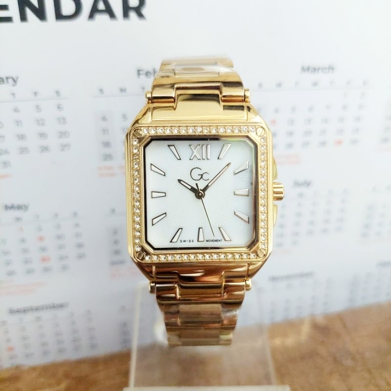 Guess Collection GC Square Y85002L1MF Gold White Dial Jam Tangan Wanita Original