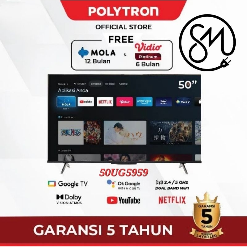 LED TV Polytron 50 inch PLD 50UG5959 UHD 4K Smart Android Google tv