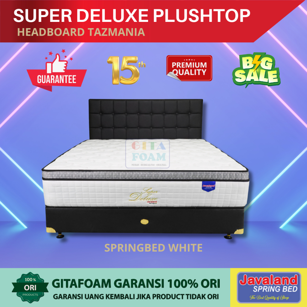 BEDSET JAVALAND SUPER DELUXE PLUSHTOP PUTIH PREMIUM Headboard Tazmania - HARGA PABRIK