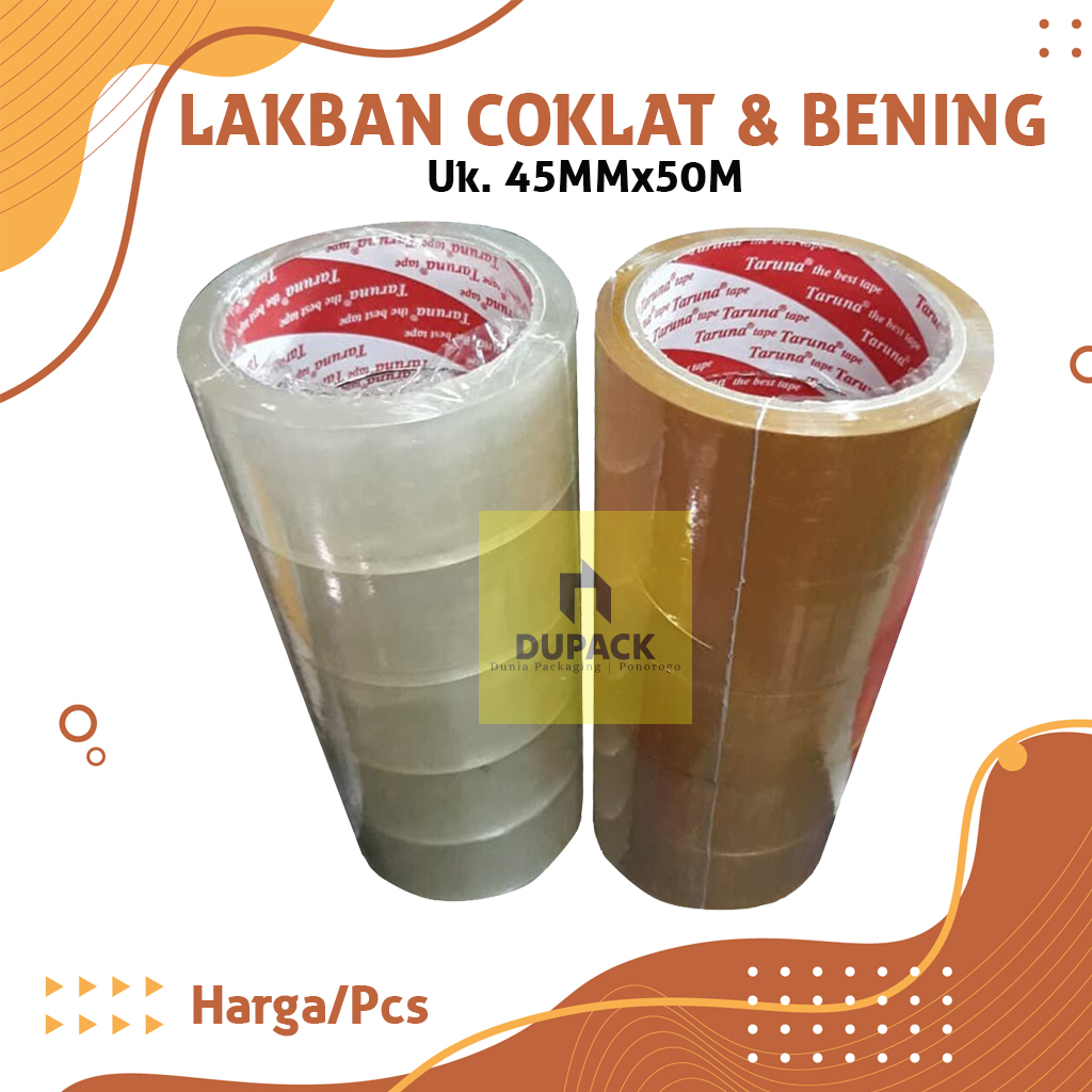 

Isolasi Lakban Packing Coklat Bening 45 MM x 90 Yard Berkualitas DUPACK