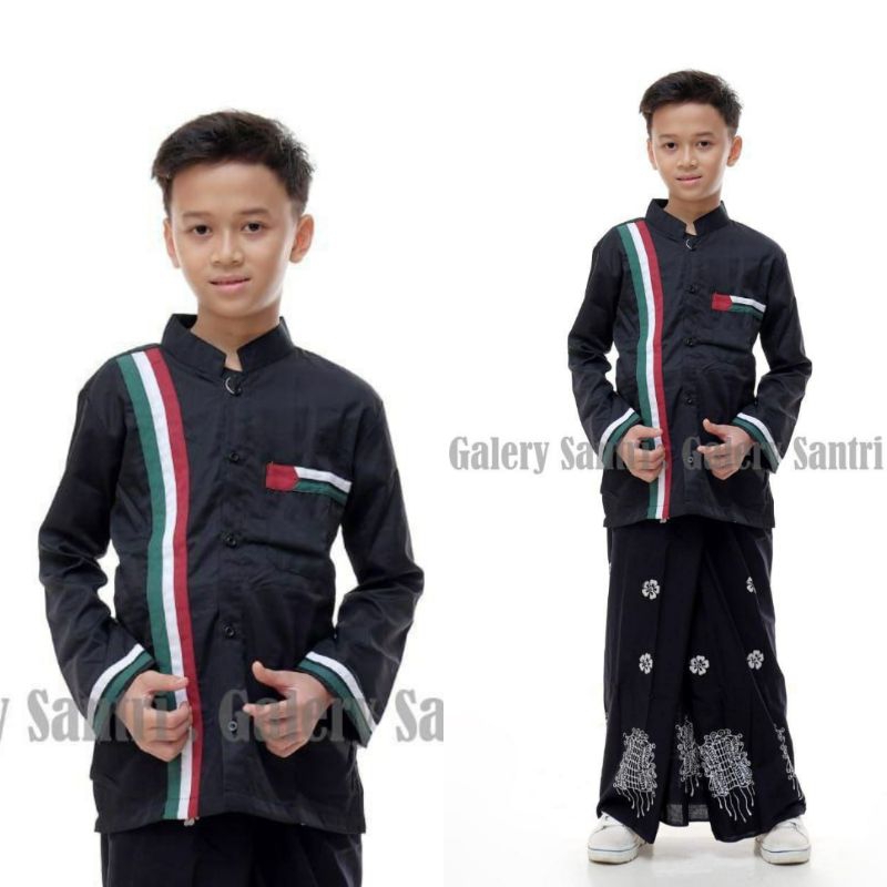 Baju Koko Remaja Tanggung Palestin / Baju Koko Hitam / Baju muslim anak / kado khitan / sunat