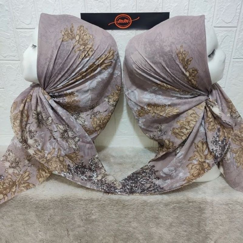 Promo Hijab Segi Empat Voal Motif Bunga Warna Cokelat Nude Jilbab Murah