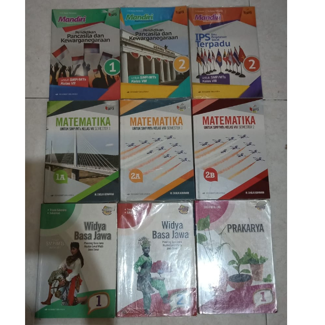 BUKU BEKAS PENERBIT ERLANGGA KELAS 7 KELAS 8 MATMETIKA / WIDYA BAHASA JAWA / PRAKARYA / MANDIRI PPKN