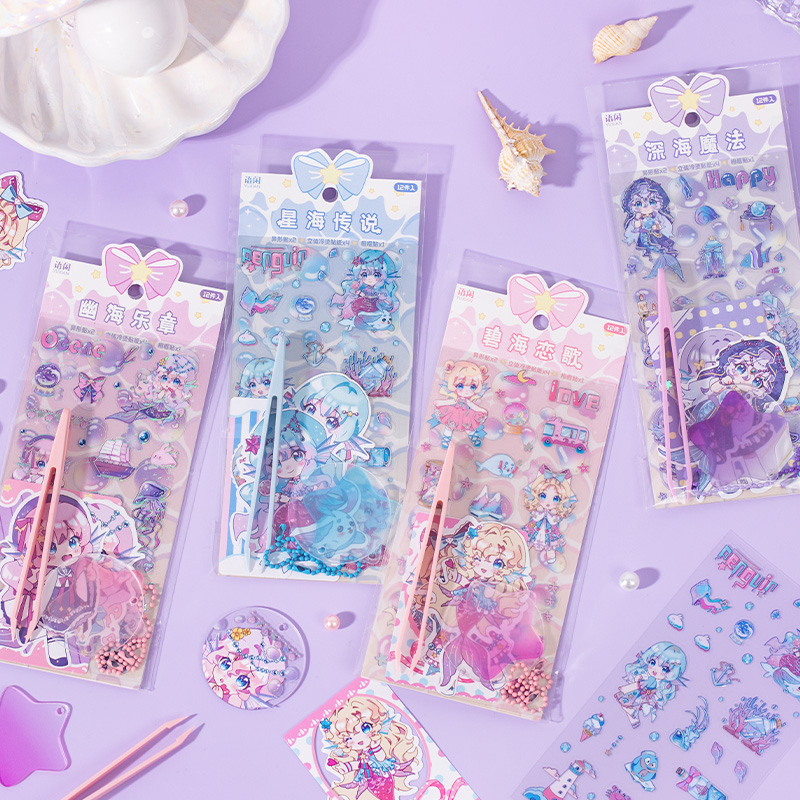 

Gantungan kunci akrilik mermaid aesthetic DIY lucu Guka stiker set kartun transparan Keyring goo card sticker untuk dekorasi scrapbook Anak hadiah gift Gradasi glitter bentuk dapat berubah warna